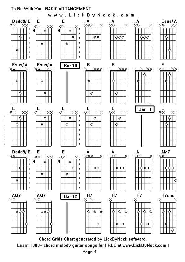 Chord Grids Chart of chord melody fingerstyle guitar song-To Be With You- BASIC ARRANGEMENT,generated by LickByNeck software.